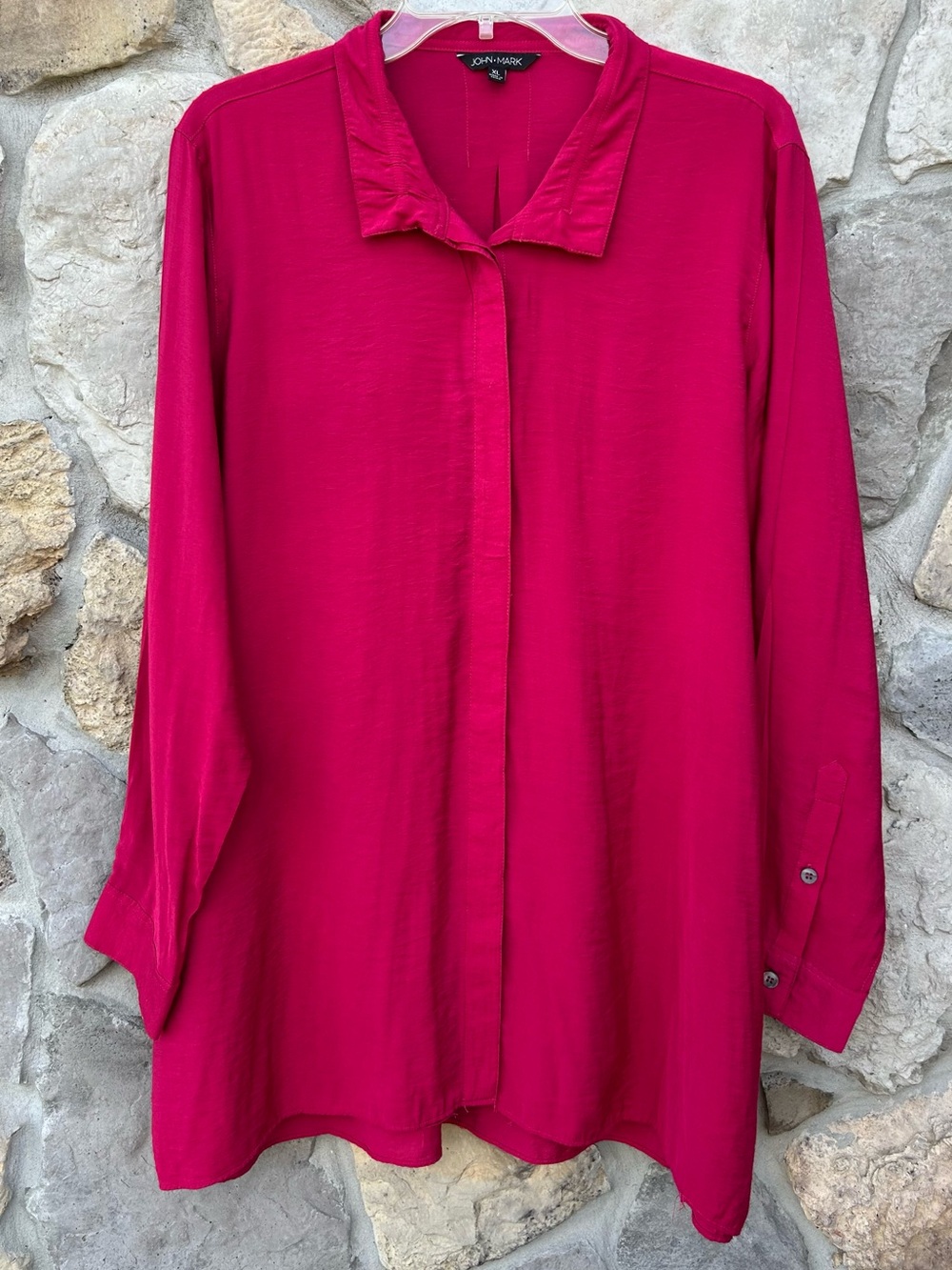 John Mark Tunic Top Size XL Pink Lightweight Long Sleeve Casual Button Up Blouse